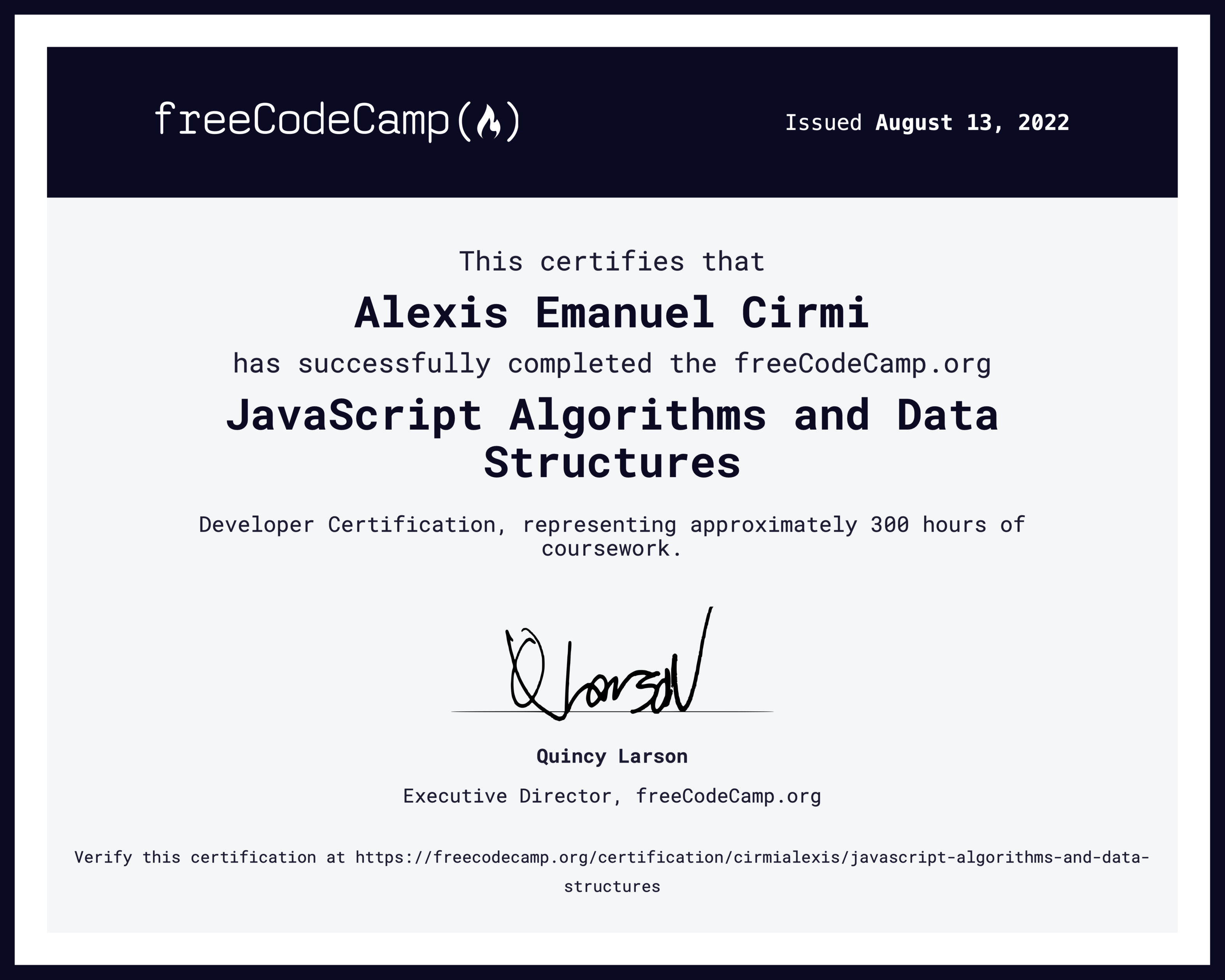 JavaScript Algorithms and Data Structures (certificate)